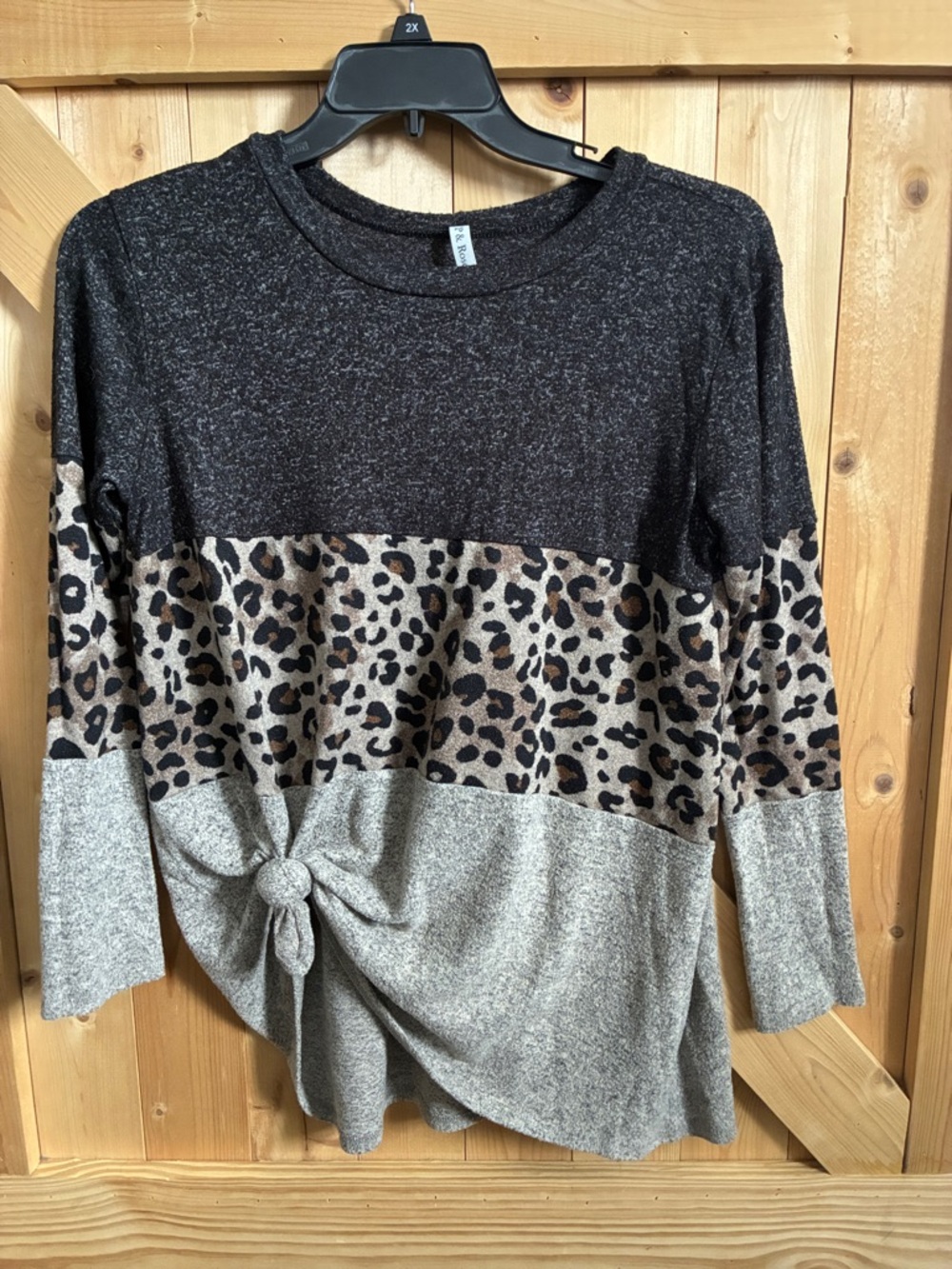 Cozy Colorblock Leopard Tie-Front Top